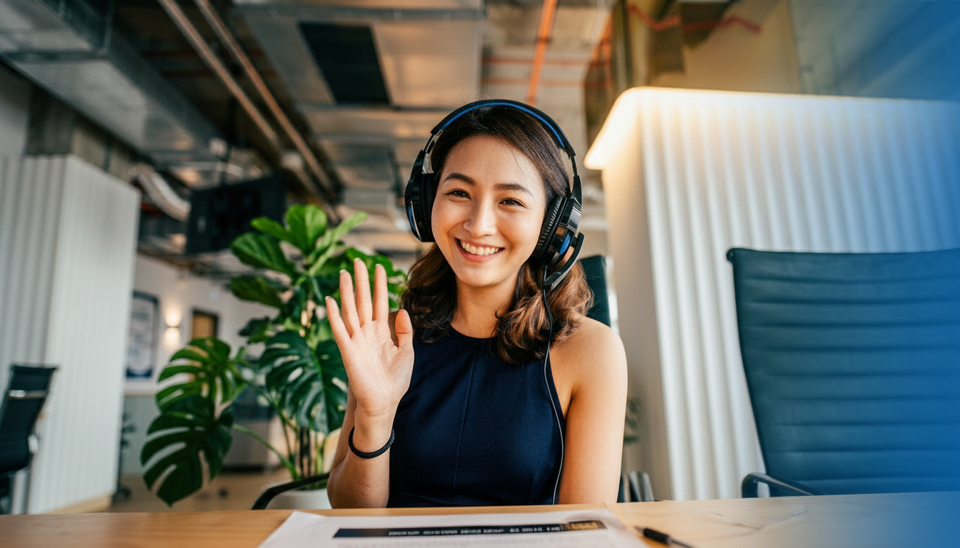 Virtual assistant wearing a headset